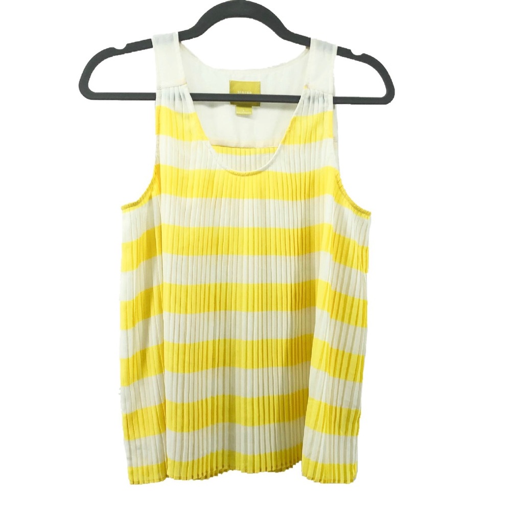 Maeve | Citron Pleated Chiffon Striped Tank Top